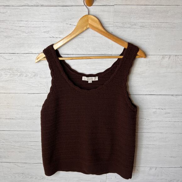 Loft Sweater Womens Size Large Chocolate Brown Sleeveless Knit Fall Wear - Picture 3 of 13